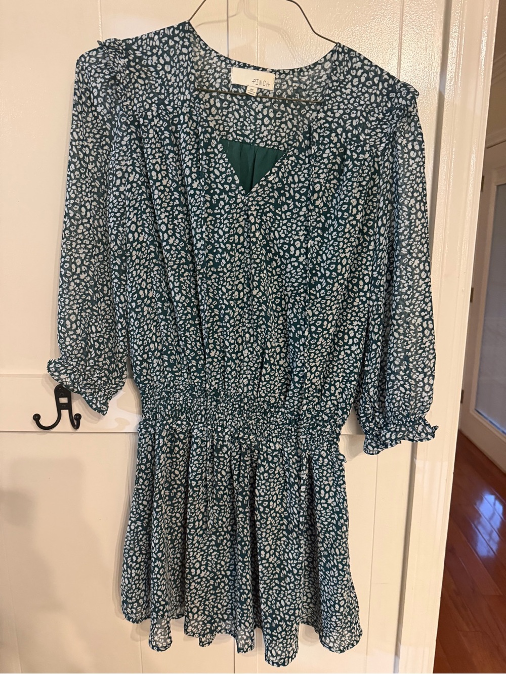 Pinch Teal and White Printed Elastic-Waist Mini Dress